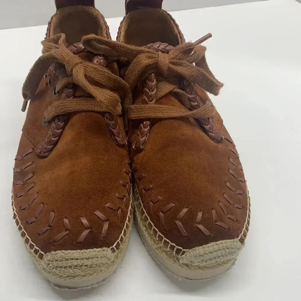 See by Chloe Espadrilles Sneakers Shoes Suede Whipstitch Trim Tan Brown Size 7
